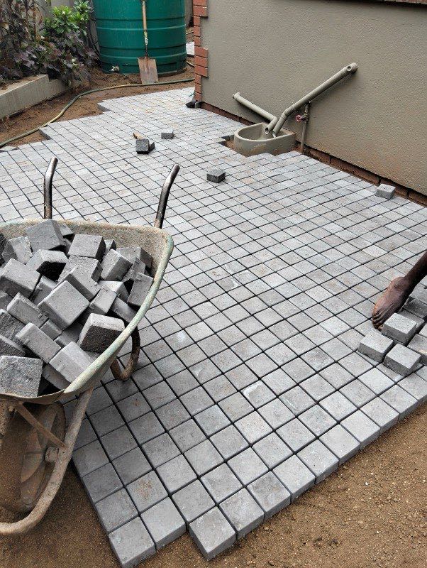 Cobblestone paving being laid at a home in Tzaneen